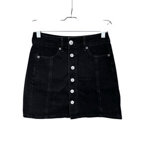 American Eagle Black Denim Jean Skirt Size 00 Button Fly Western Summer Casual
